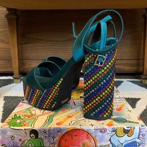 Jeffrey Campbell Discoteque - Teal Satin Multi